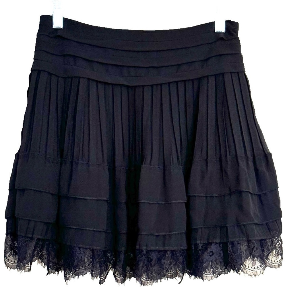 Sam Edelman Black Pleated Lace Layered Flared Mini Skirt Size 2 Fairygoth